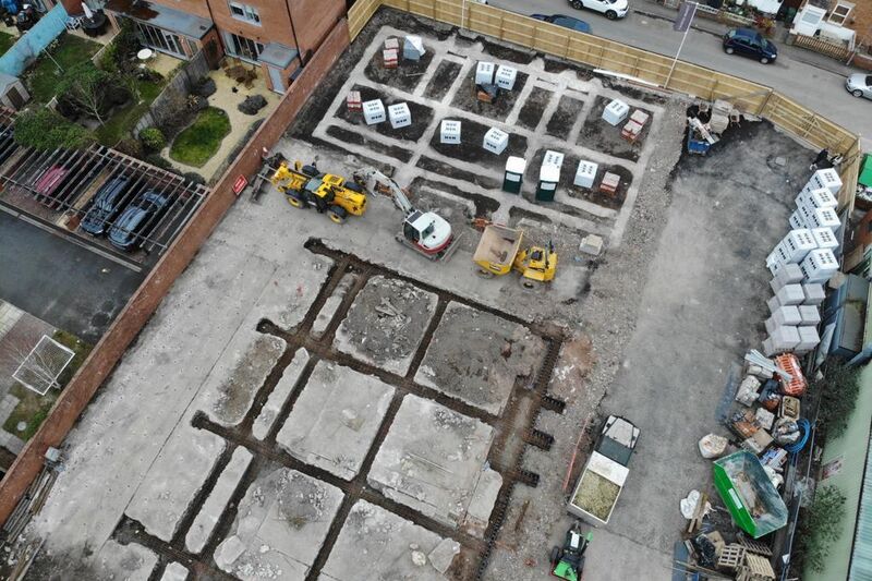 Groundworks near completion at The Paintworks, Worcester